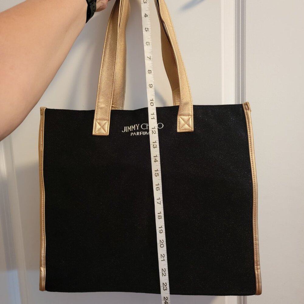 NWOT Jimmy Choo Parfums Black & Metallic Gold Shimmery Tote Bag - Picture 4 of 15